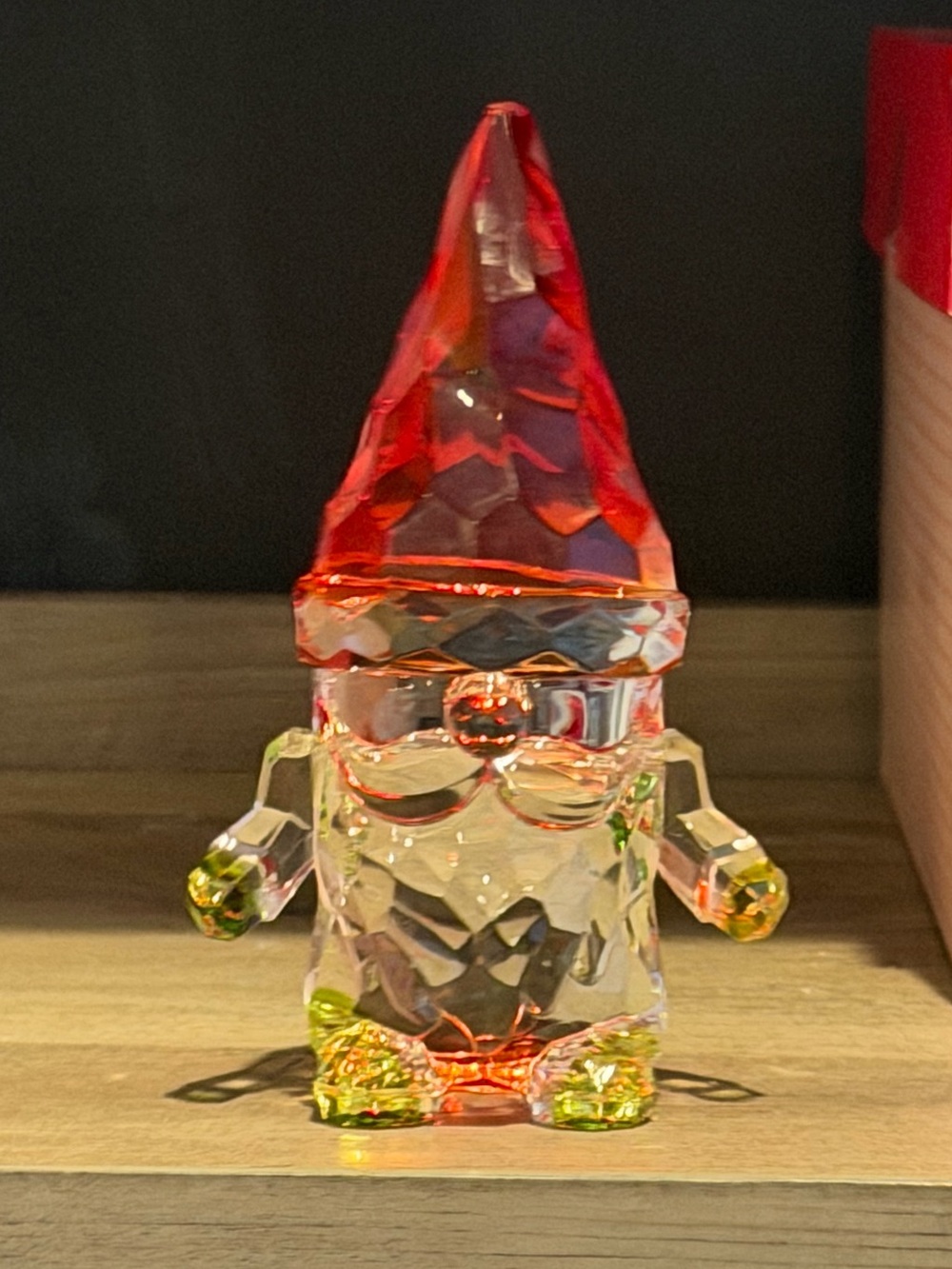 Crystal Gnome Figurine - Red and Clear Glass Home Accent